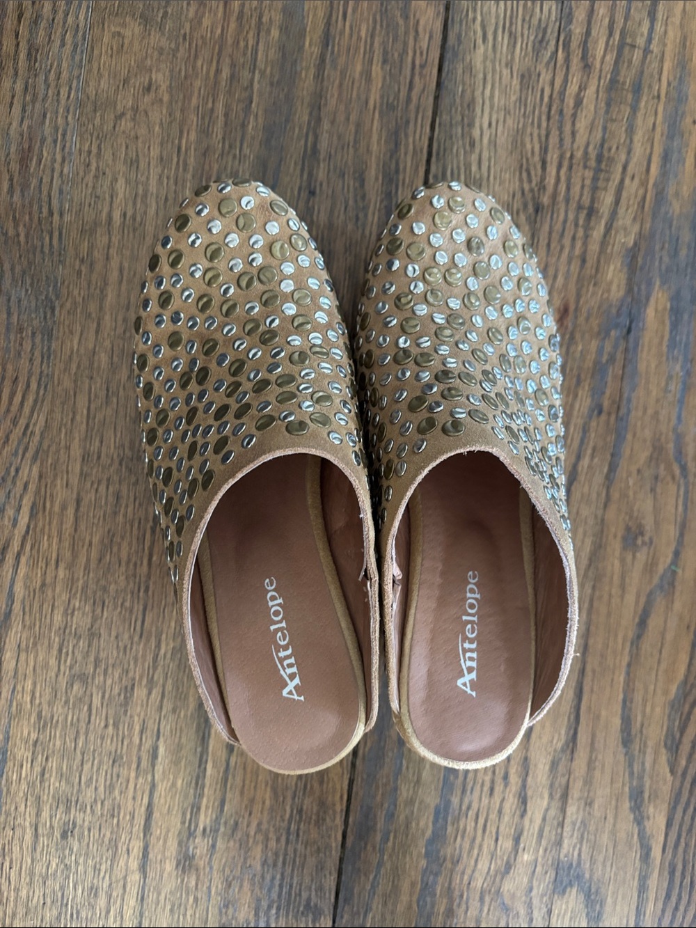 Antelope Tan Suede Studded Clog Mules - Picture 5 of 5